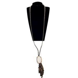 Kendra Scott Rayne White Mother of Pearl 32" Tassel Dangle Necklace Silver Tone